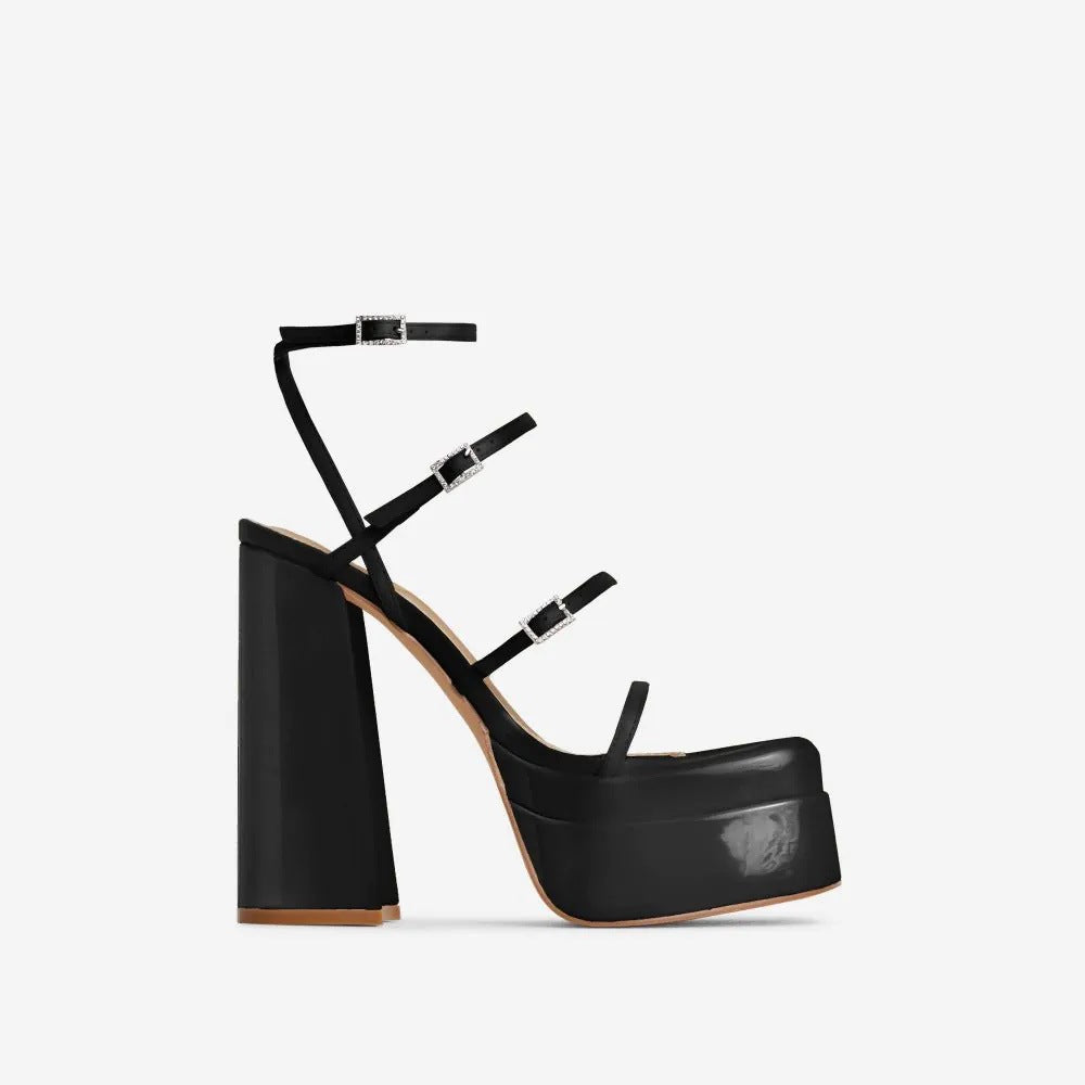 Women's Black White Green Blue Chunky High Heels