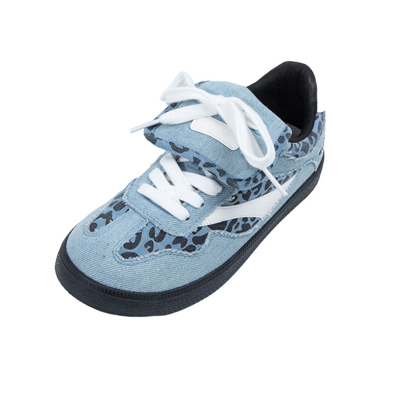 Women's Classic Leopard Pattern Denim Campus Style Casual Shoes