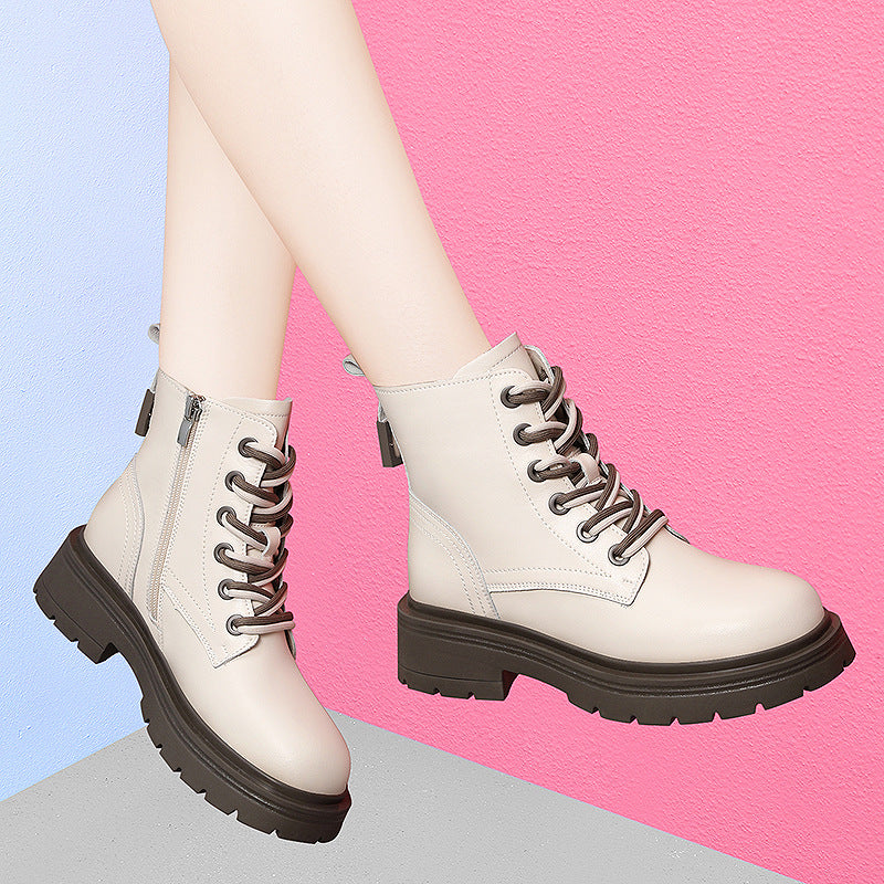 Women's Autumn Thick-soled White Martin British Chunky Boots