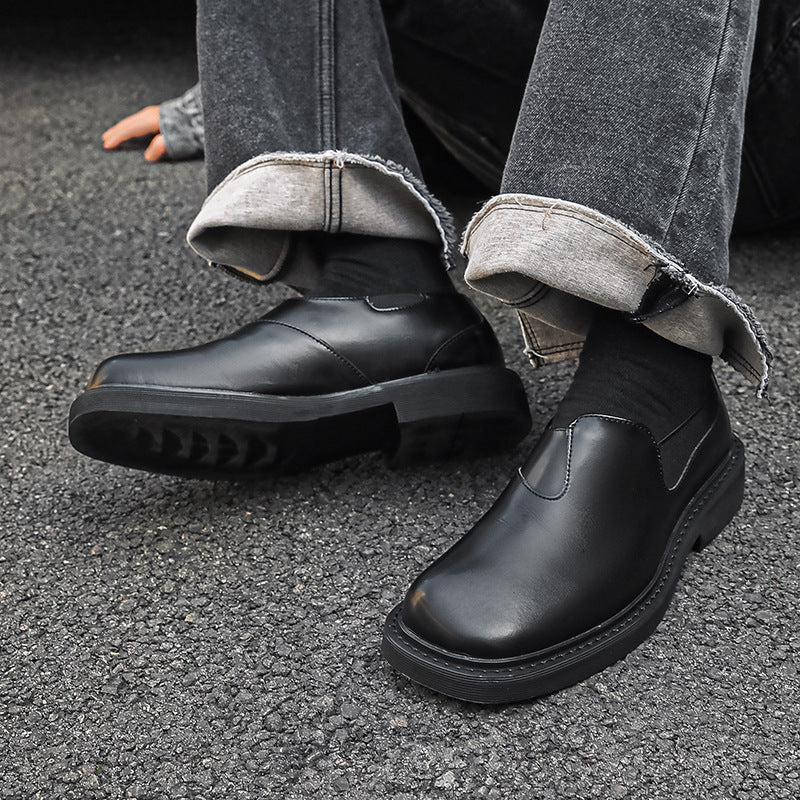 Men's Square Toe British Elastic Belt Slip-on Lofter Leather Shoes