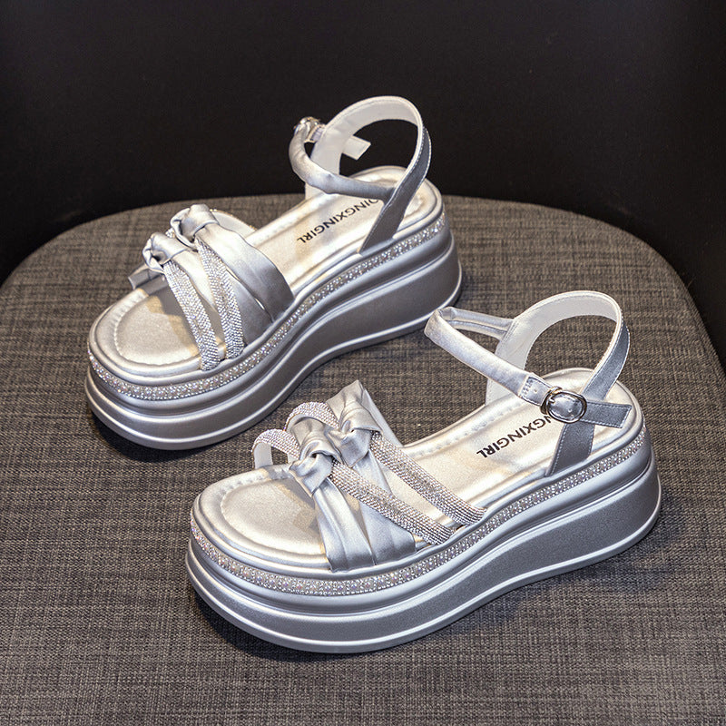 Women's Increasing Insole Rhinestone Summer Burst Board Sandals