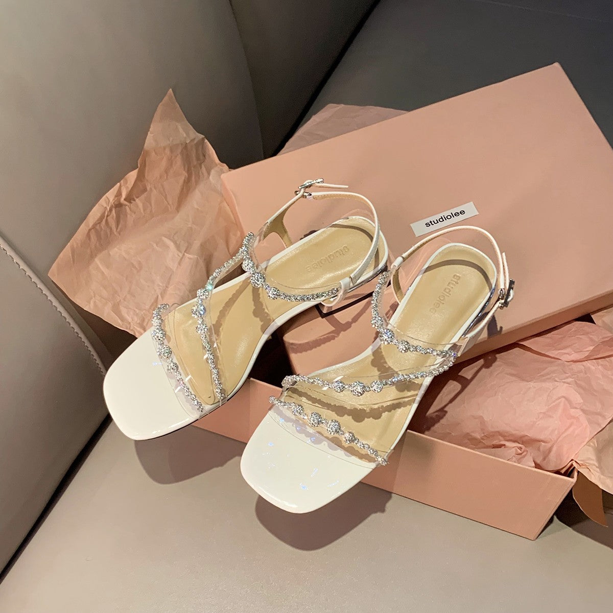 Women's Rhinestone With Chunky Summer Sier Heels
