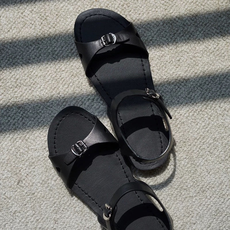 Women's Red Summer Buckle Flat Open Toe For Sandals