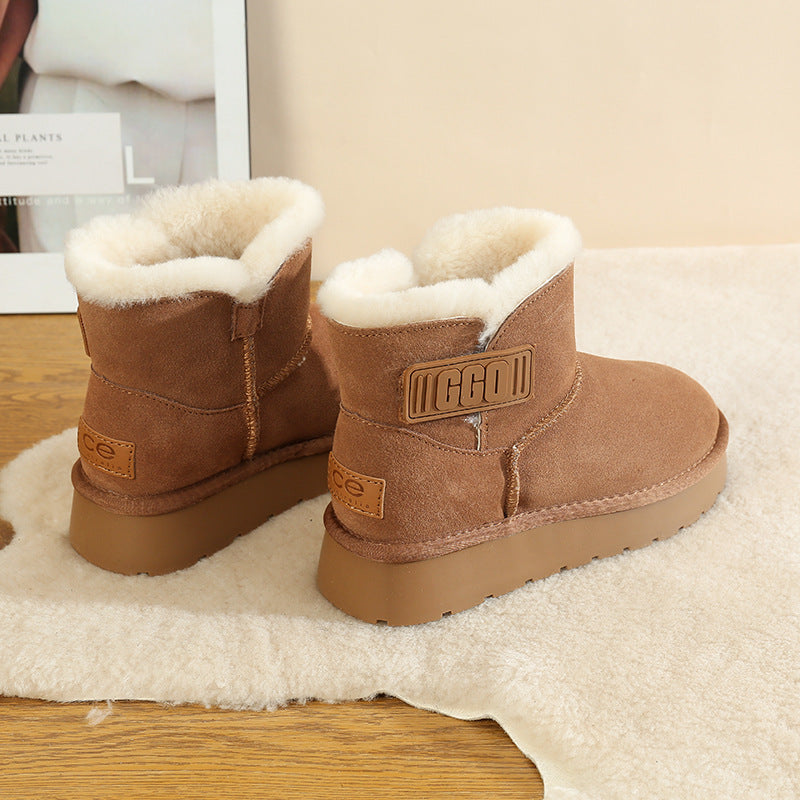 Women's Tube Veet Thickened Real Wool Velcro Snow Boots