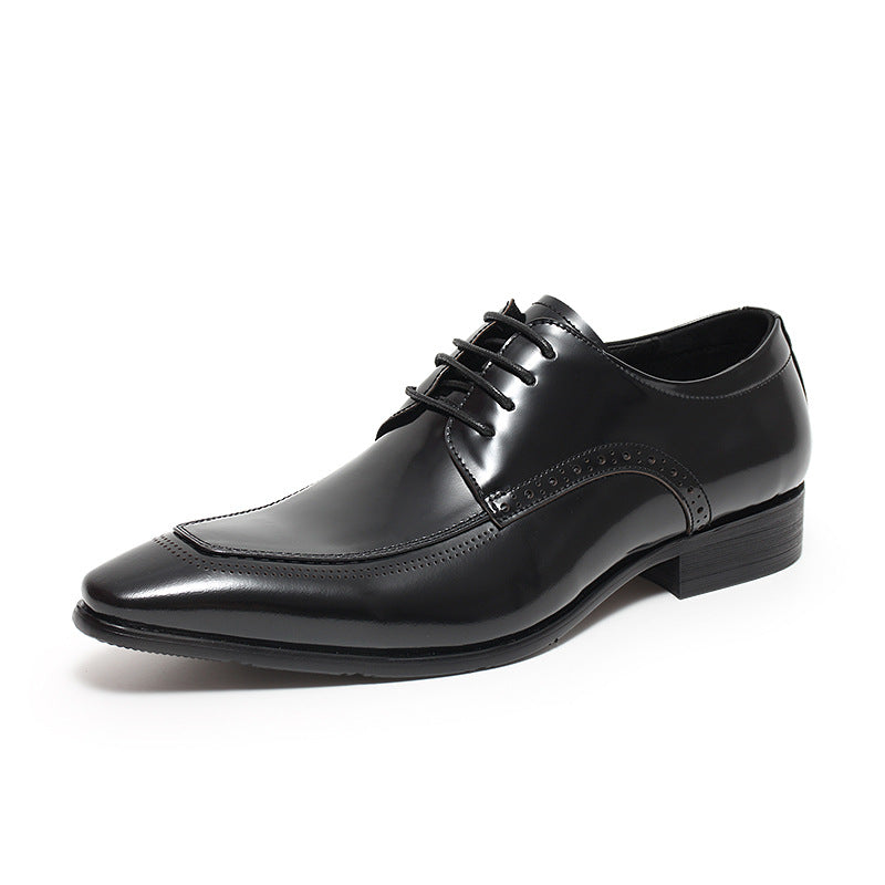 Men's Autumn British Style Pointed Genuine Glitter Tied Derby Formal Men's Business Leather Shoes