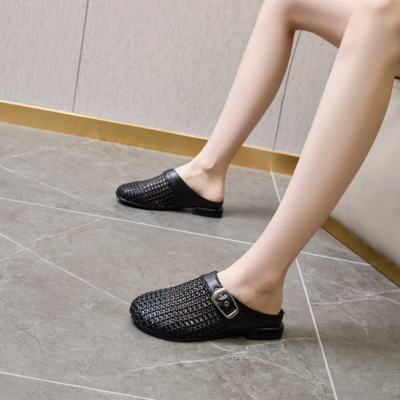 Women's Closed Toe Woven Korean Buckle Outer Sandals