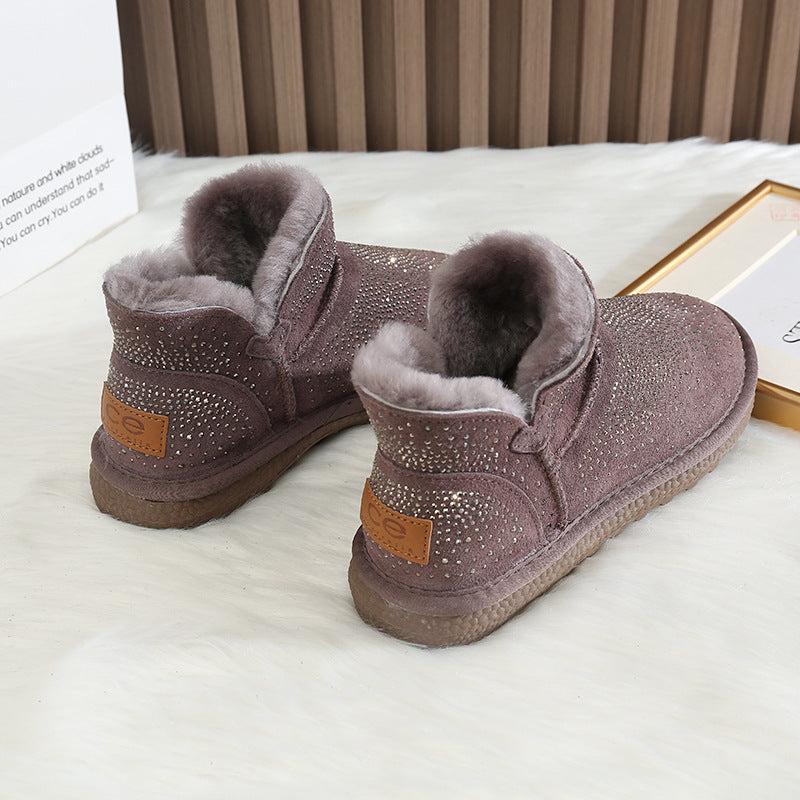 Women's Fleece-lined Thickened Winter Cotton Warm Rhinestone Snow Boots