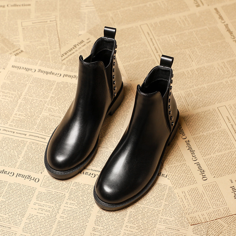 Women's Ankle Fleece-lined Thin Chelsea Flat Martin Boots
