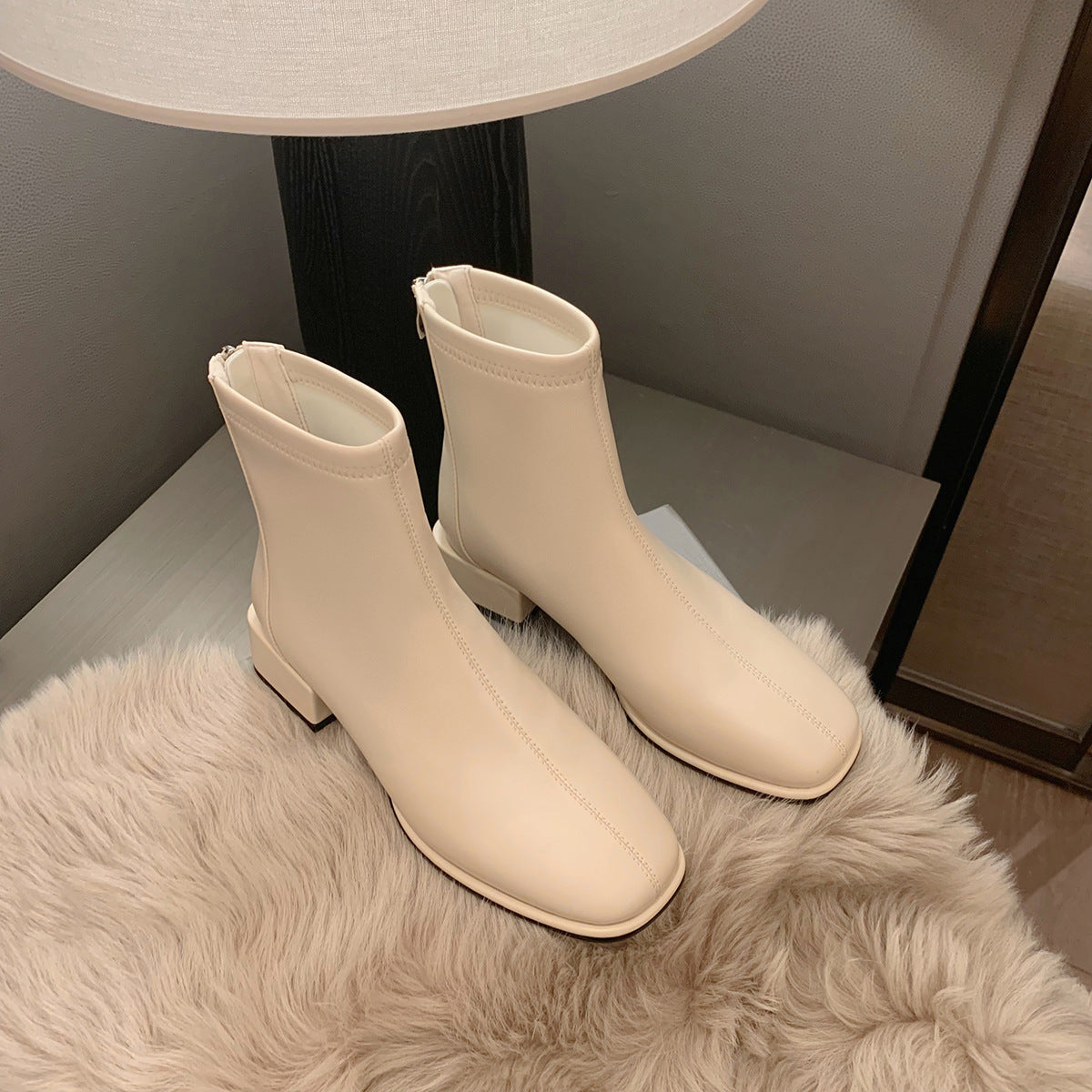 Women's Skinny Vintage Fleece-lined Square Toe Chunky Boots