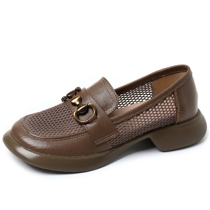 Women's Genuine Mesh Breathable British Metal Buckle Sandals