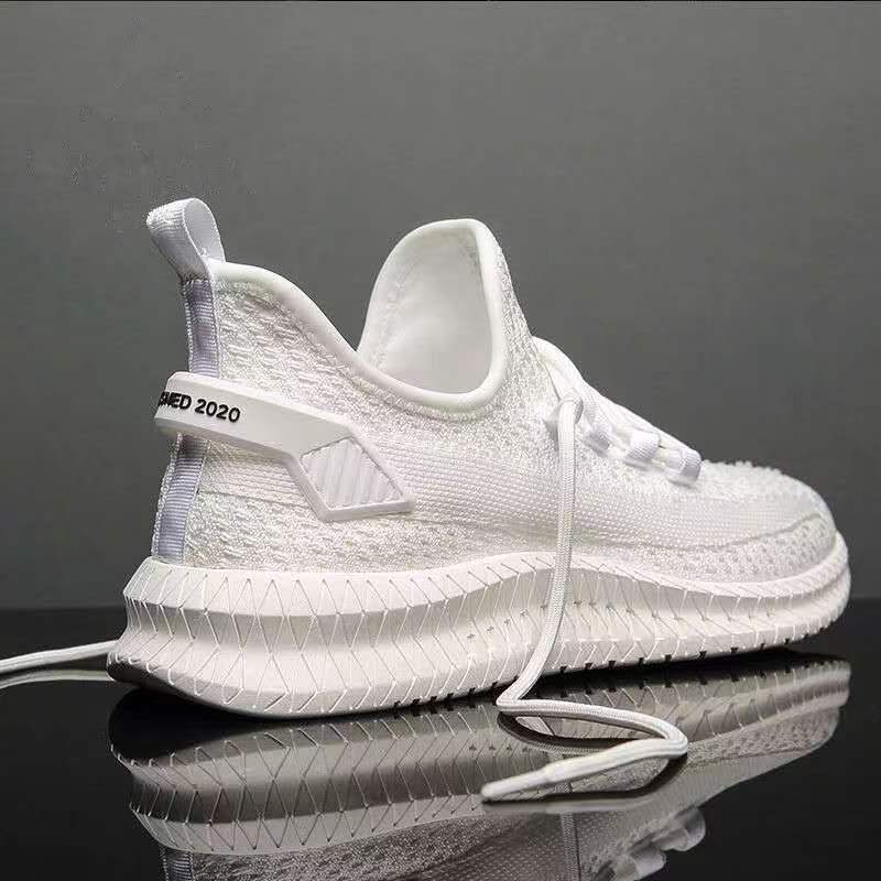Men's Popular Flying Woven Breathable White Casual Shoes