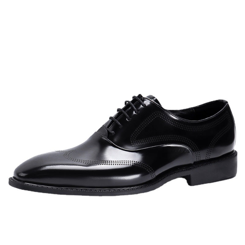 Men's Glossy Patent British Style Carving Business Leather Shoes