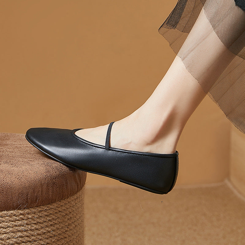 Women's Cowhide Low-cut French Style Grandma Summer Casual Shoes