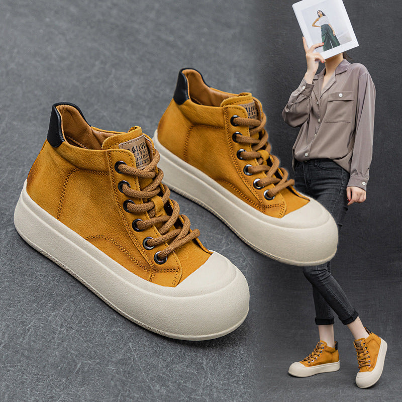 Women's Top Layer Cowhide Platform Short Autumn Boots