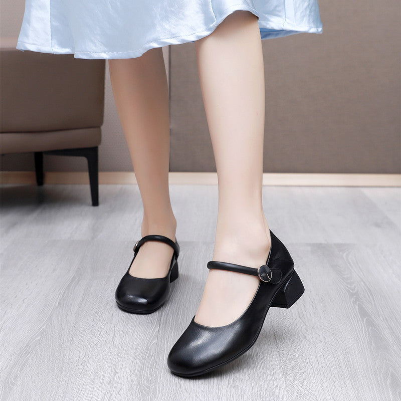 Women's Toe Kitten Comfortable Thick Small Size Velcro Buckle Loafers