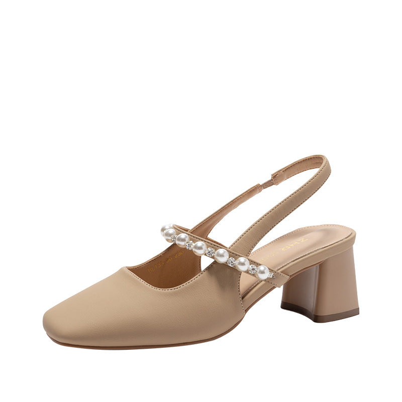 Women's Outdoor Korean Style Pearl Versatile Single-layer Heels