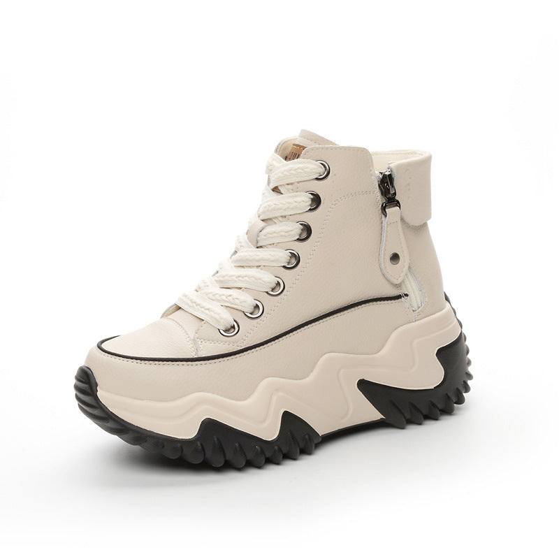 Women's Winter Height Increasing Insole Genuine Platform White Wedge Boots