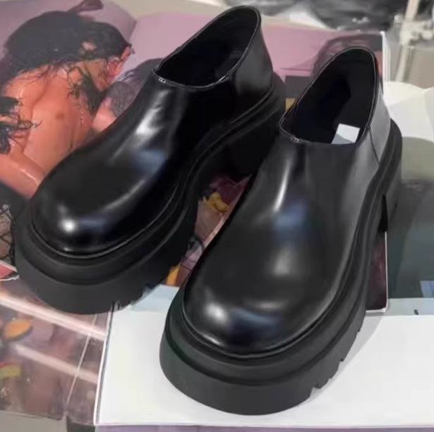 Men's Fashion British Black Big Head Height Casual Shoes