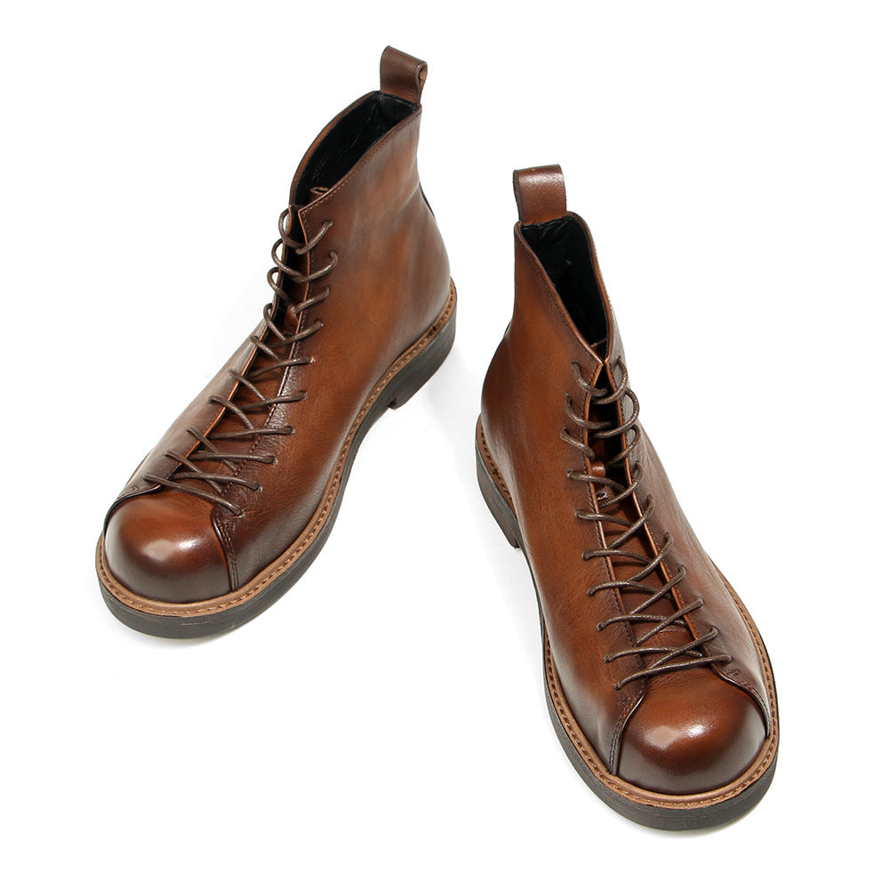 Men's Short Face Martin Working Hand-rub Color Boots