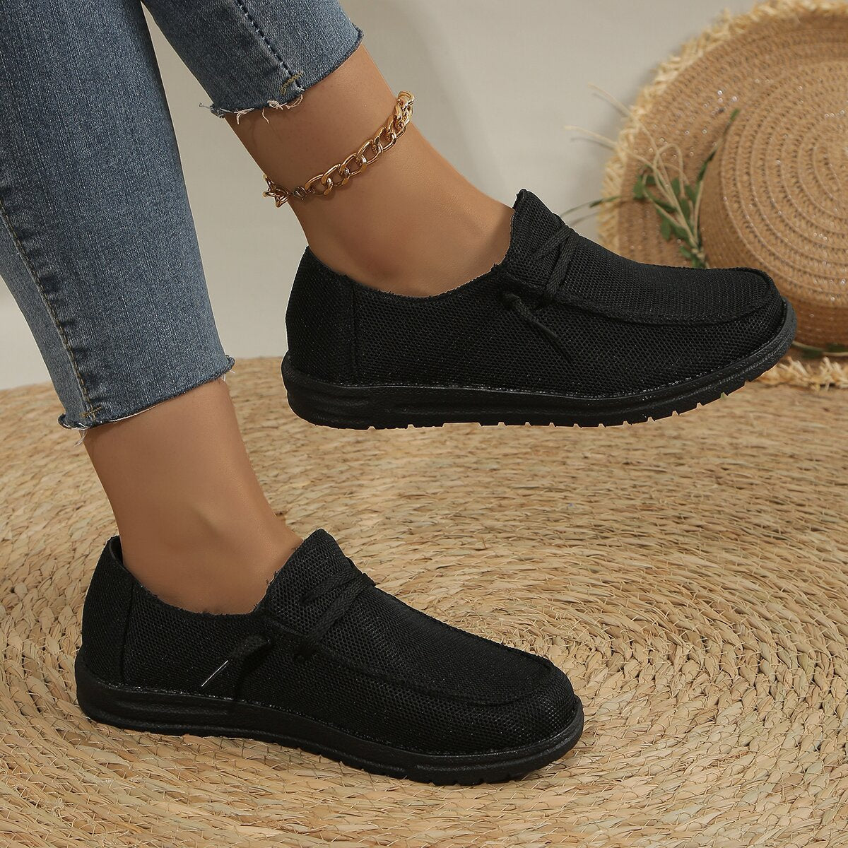 Women's Lace Up Flat Oversized Slip-on Casual Shoes
