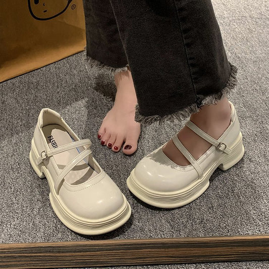 Women's Chunky Thick Bottom French Style Mary Jane Summer Round Loafers
