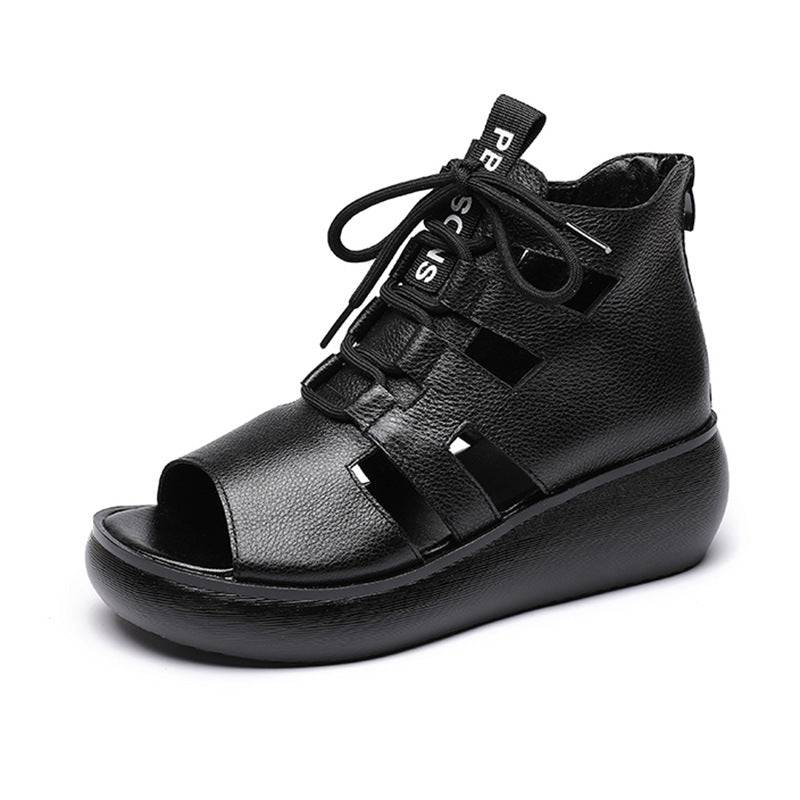 Women's Genuine Wedge Platform Peep Toe High Sandals