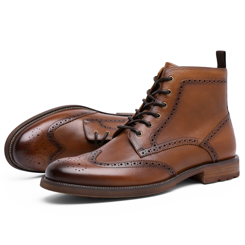 Men's Martin British Business Winter Fleece-lined Brogue Leather Shoes