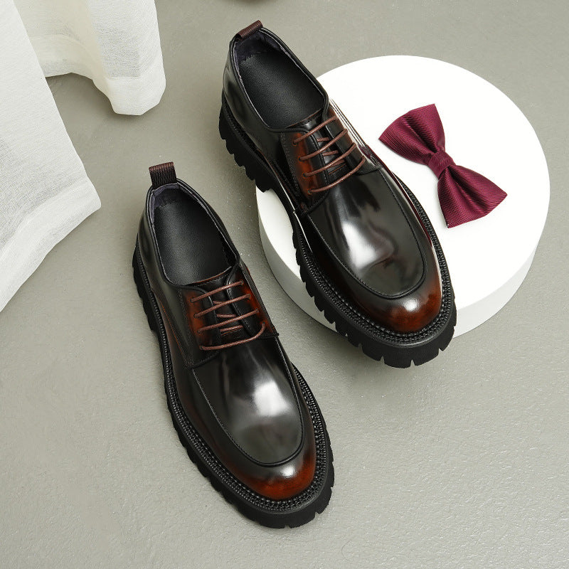 Men's Big Promotion Thick Bottom Shiny Genuine British Leather Shoes