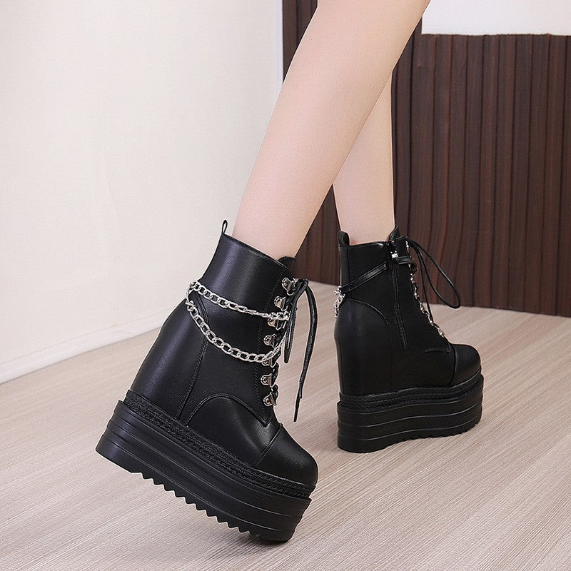 Invisible Elevated Martin Female British Style Chain Platform Boots