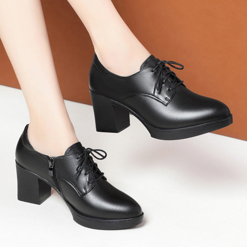 Women's Layer Cowhide Single High British Style Casual Shoes