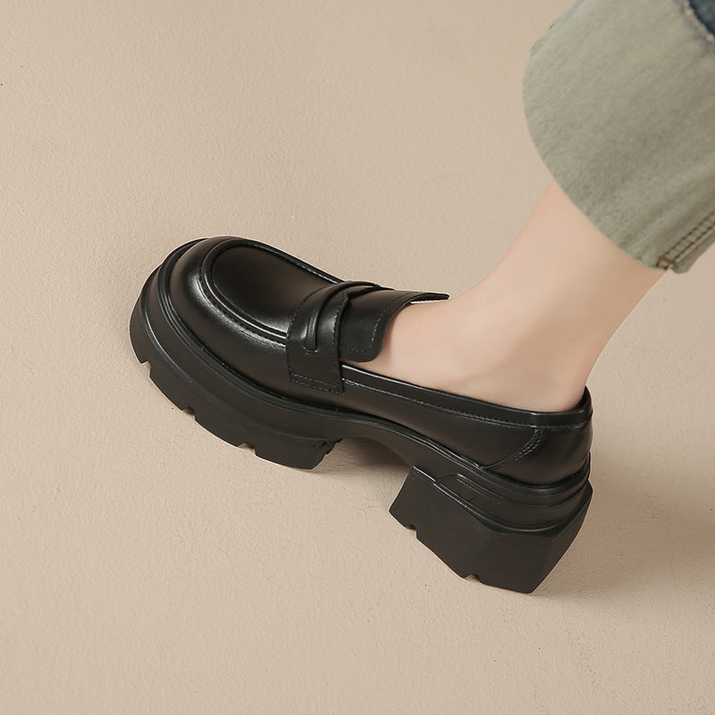 Women's British Style Black Muffin Platform Korean Loafers