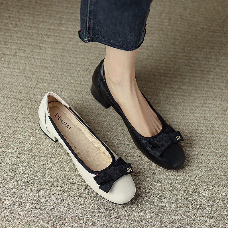 Women's Bowknot Shallow Mouth Pumps Chunky Spring Casual Shoes