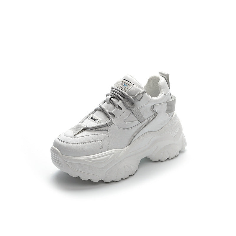 Women's High Height Increasing Insole Cowhide Platform Sneakers