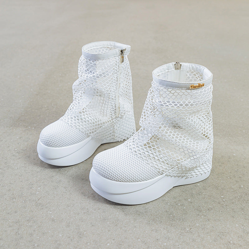 Women's Thick-soled White Skinny Western Style Small Boots