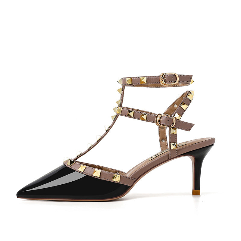 Women's Pointed High Toe Cap Stiletto Rivet Women's Shoes