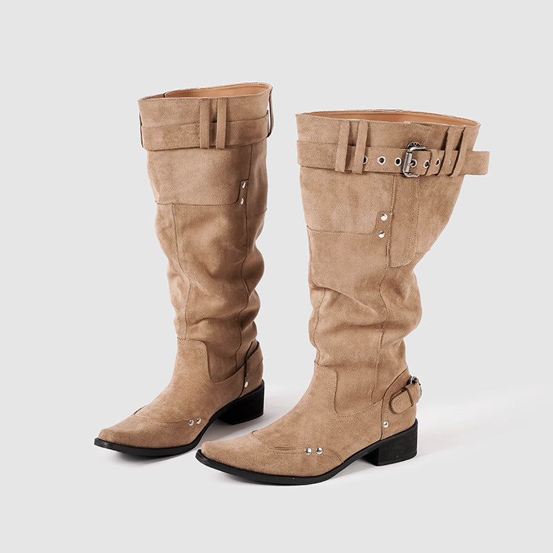 Women's Pointed Toe High Pile Style White Retro Boots