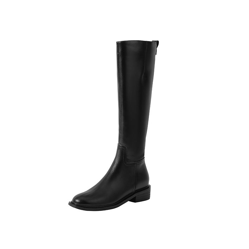 Women's Zipper High Leg Slimming Flat Chunky Boots