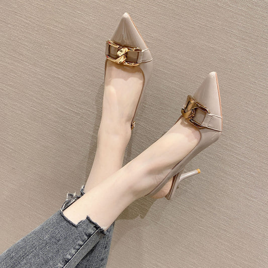 Women's Closed Toe Slingback Korean Stiletto Fairy Heels