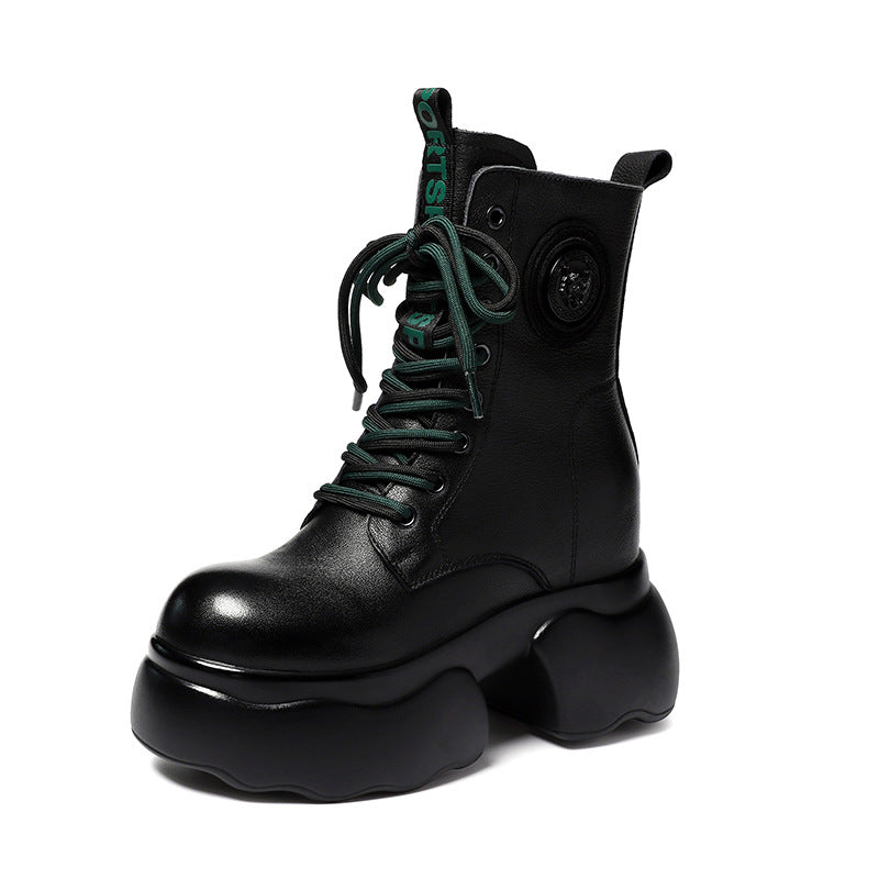 Women's & Men's Increasing Insole Martin Ladies First Layer Cowhide High Men's Shoes