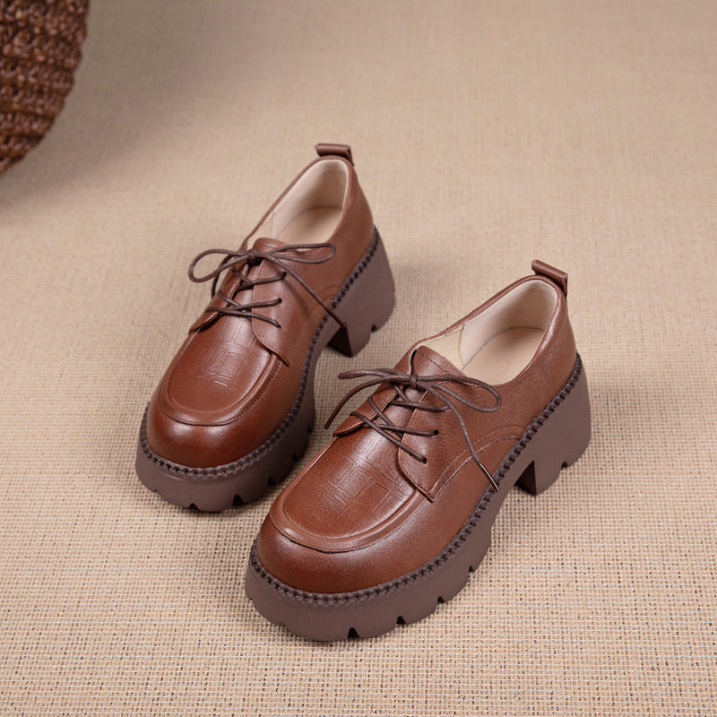 Women's First Layer Cowhide Leisure Foam Platform Casual Shoes