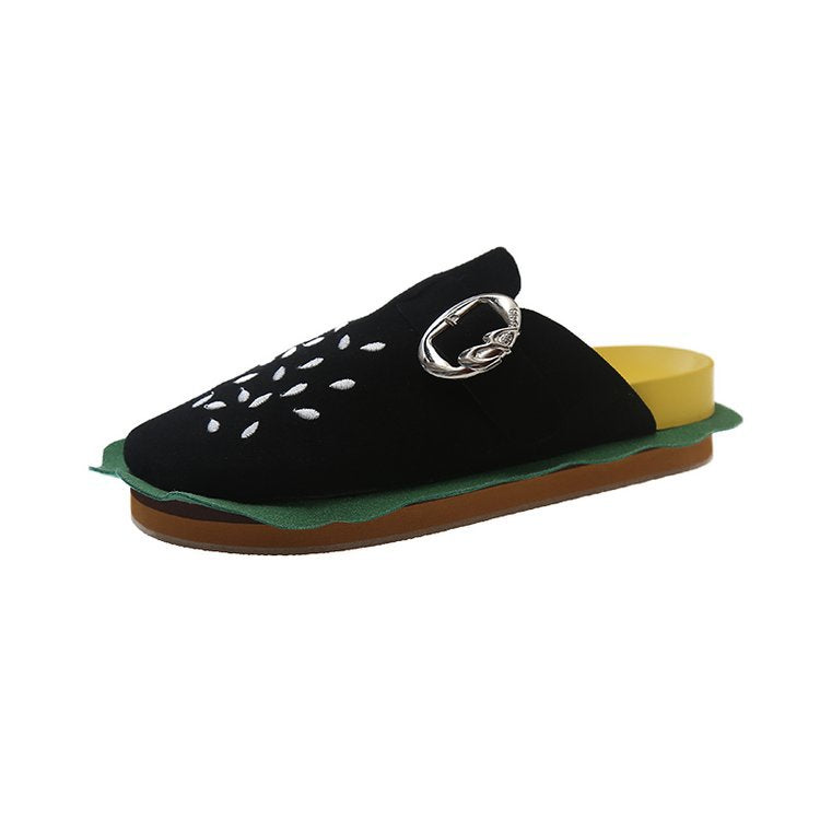 Women's Hamburger Thick Bottom Toe Cap Half Summer Slippers