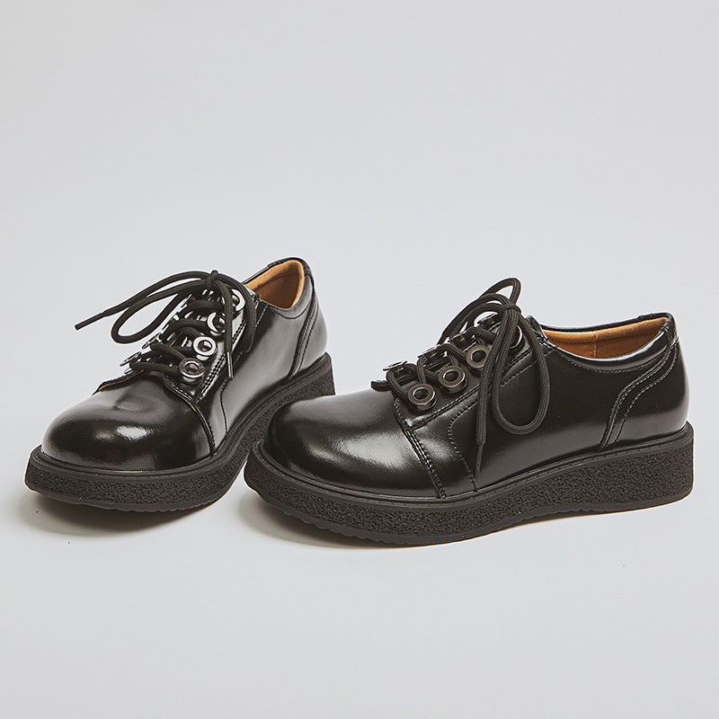 Women's Power Flat Round Toe British Style Leather Shoes