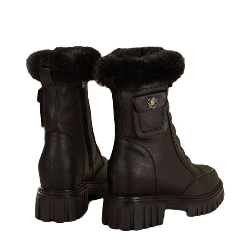 Women's Slip Outdoor Winter Hidden Platform Fleece-lined Snow Boots