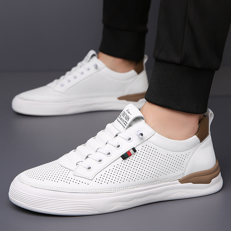 Men's Autumn Breathable Genuine Soft Bottom Cutout Leather Shoes