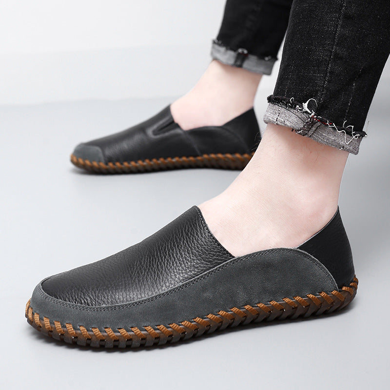 Men's Flat Slip-on Genuine Cow Cover Two-way Loafers