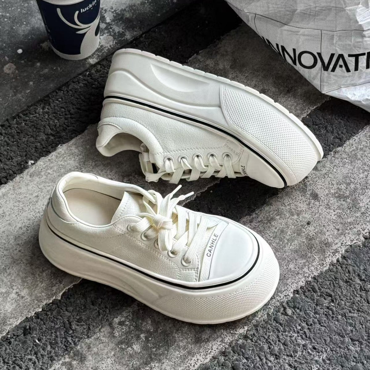 Women's European Goods Genuine Platform Board Autumn White Casual Shoes