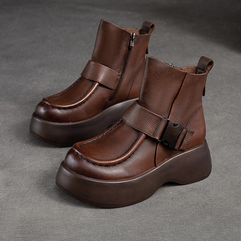 Women's Ankle Thick Bottom Top Layer Cowhide Boots