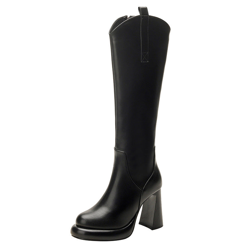 Women's Riding Korean Style Small Round Toe Chunky Boots