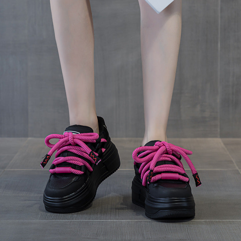 Women's Autumn Versatile White Genuine Elevator Thick Casual Shoes