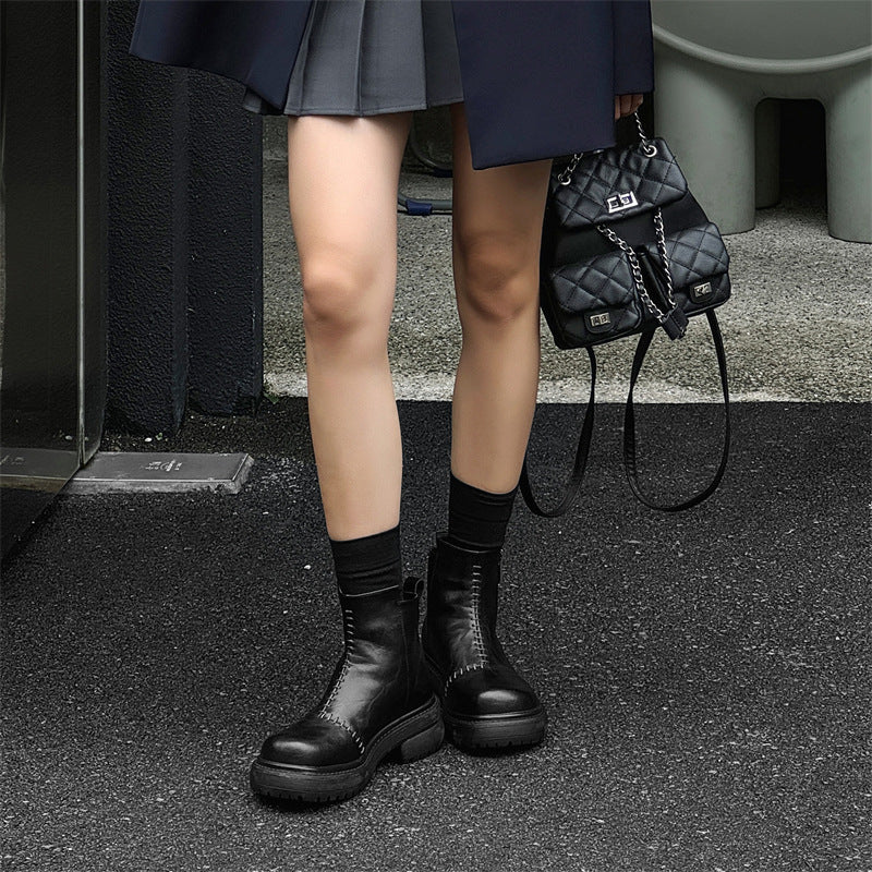 Women's & Men's Short Tube Smoke Pipe Platform Martin Chelsea Boots